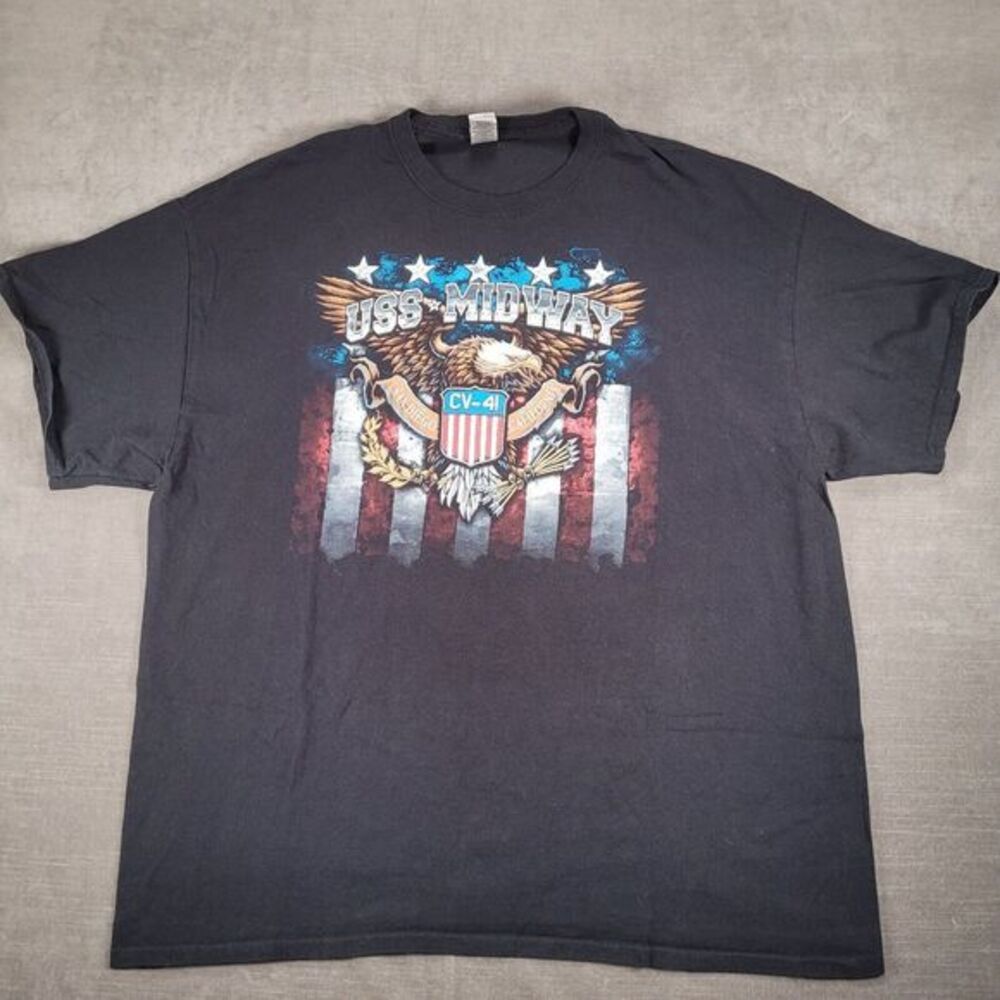 USS Midway CV-41 San Diego Graphic Print Vintage T-Shirt Black Mens Size 2XL